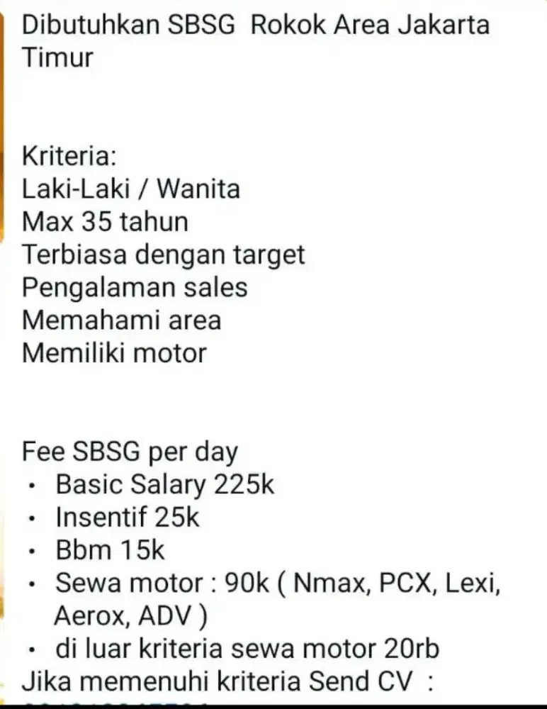 URGENT dibutuhkan SPG & SPB