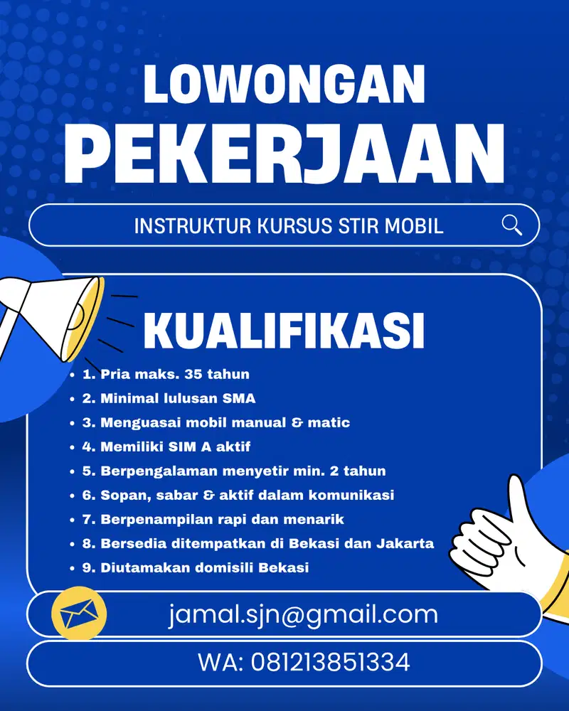 Lowongan kerja instruktur kursus stir mobil