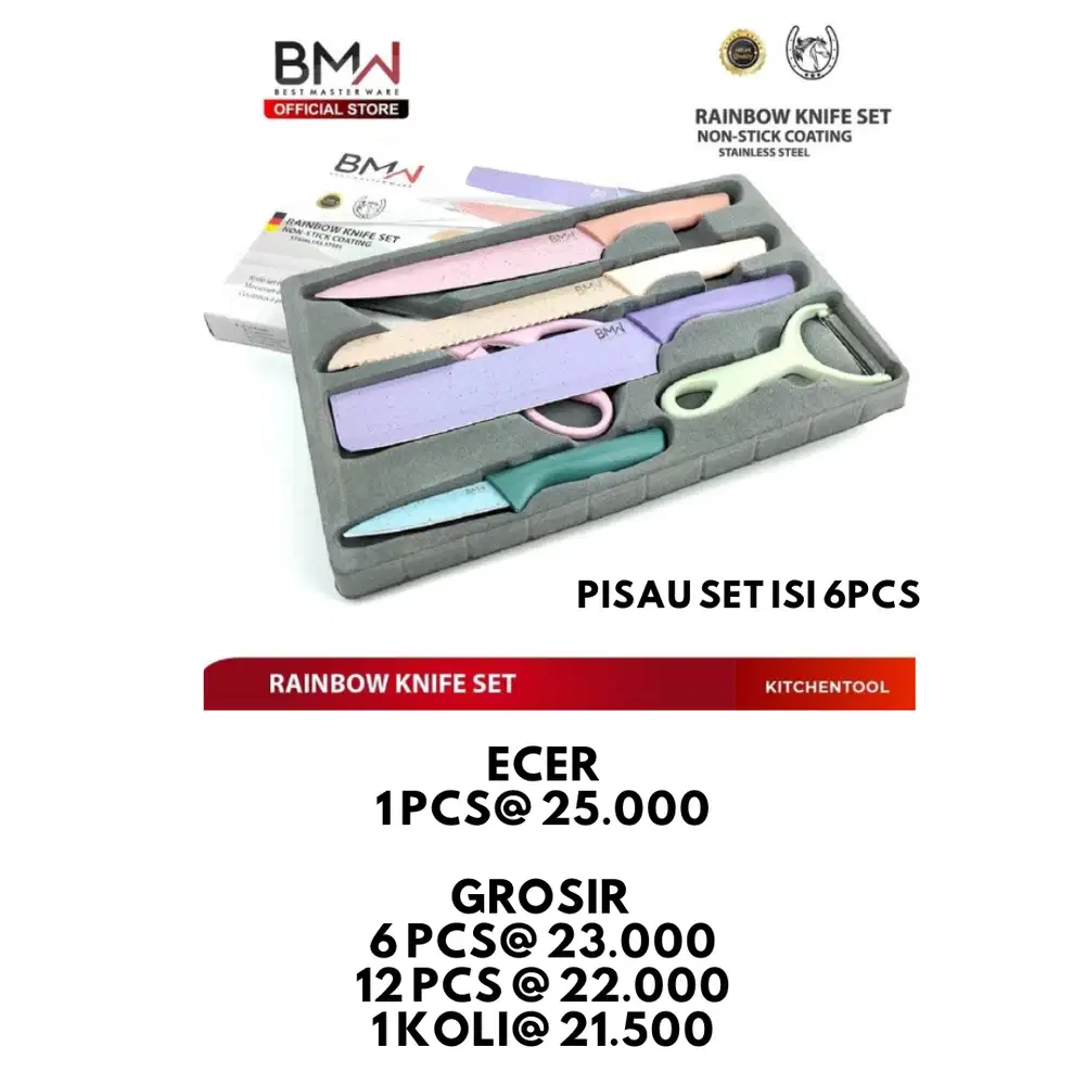 Pisau Set Stainless 6in1 Dilapis Anti Lengket Peralatan Masak Pisau
