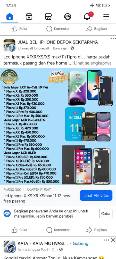 lcd iphone X XS XR XSmax 11 12 free pasang