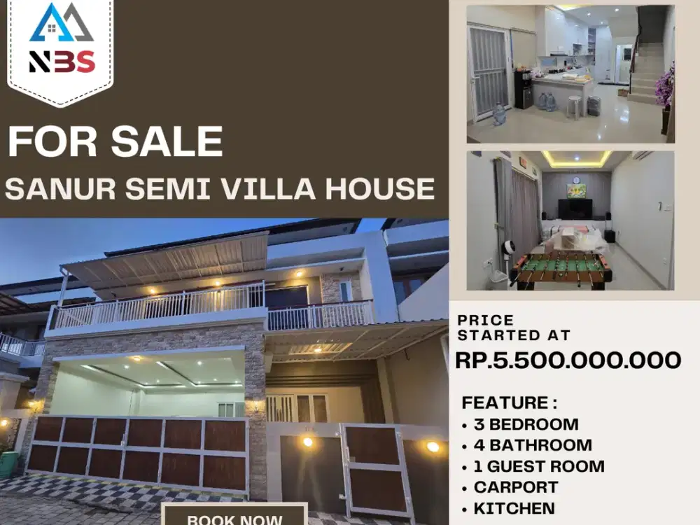 FOR SALE  RUMAH SEMI VILLA LANTAI 2 LOKASI SANUR