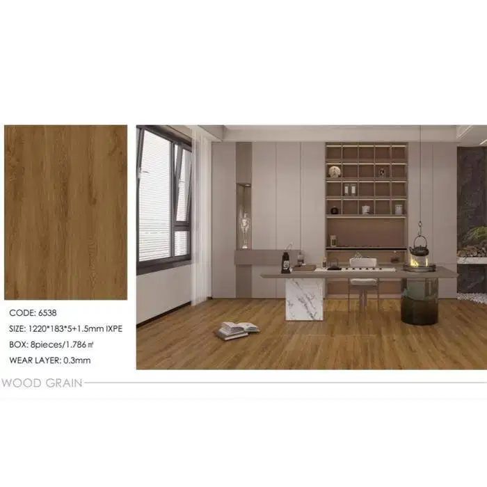 LANTAI SPC MS FLOOR TEBAL 6.5MM UKURAN 1.2Mx18CM ISI 8 PLANK(1.78M²)