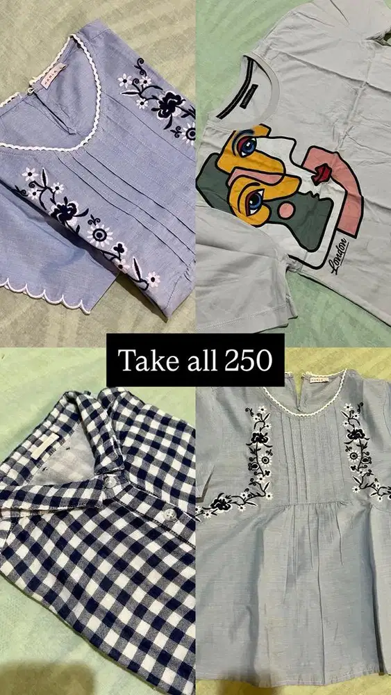 Kaos croptop, kemeja kotak, atasan bunga