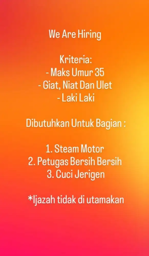 DIBUTUHKAN KARYAWAN SEGERA