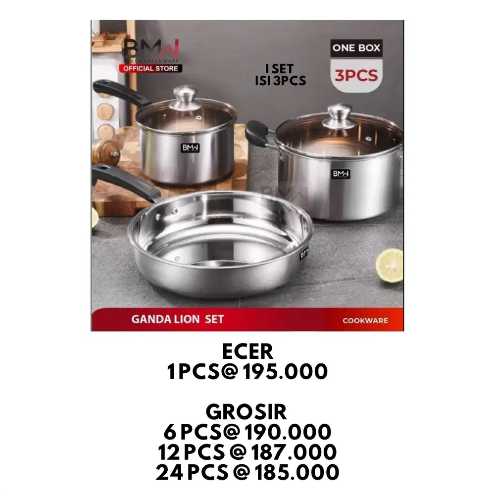 Panci Set Stainless Steel Wajan Panci BMW Gandalion Murah Tahan Lama
