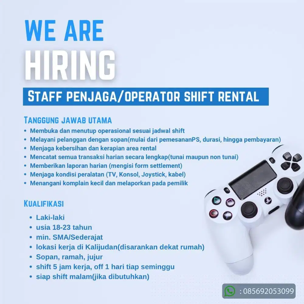 Penjaga Rental PS (Kerja Shift)