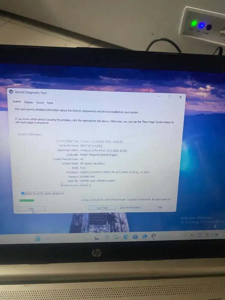 Laptop HP 14s-cf0xxx RAM 8 Core i3