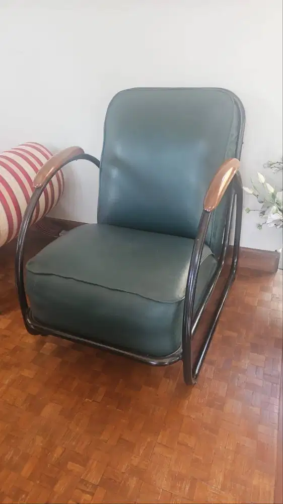 Set Sofa & Kursi Retro Art Deco Kulit Hijau – Vintage Elegan & Langka