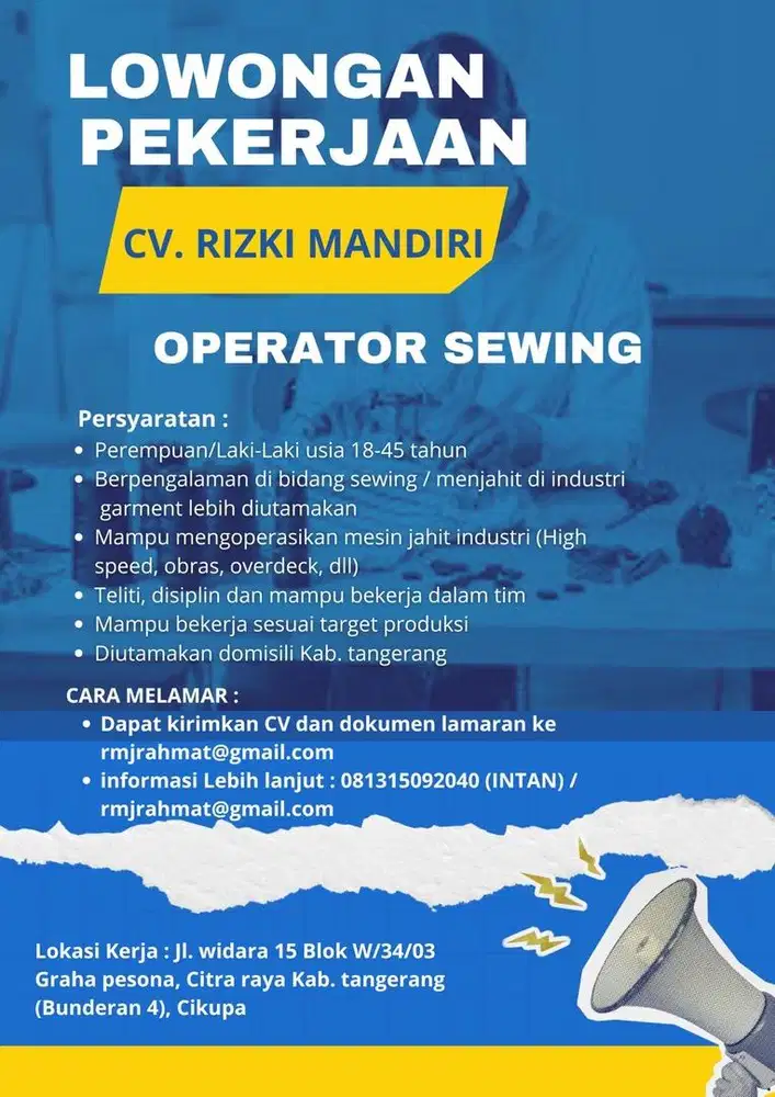 Lowongan pekerjaan operator sewing