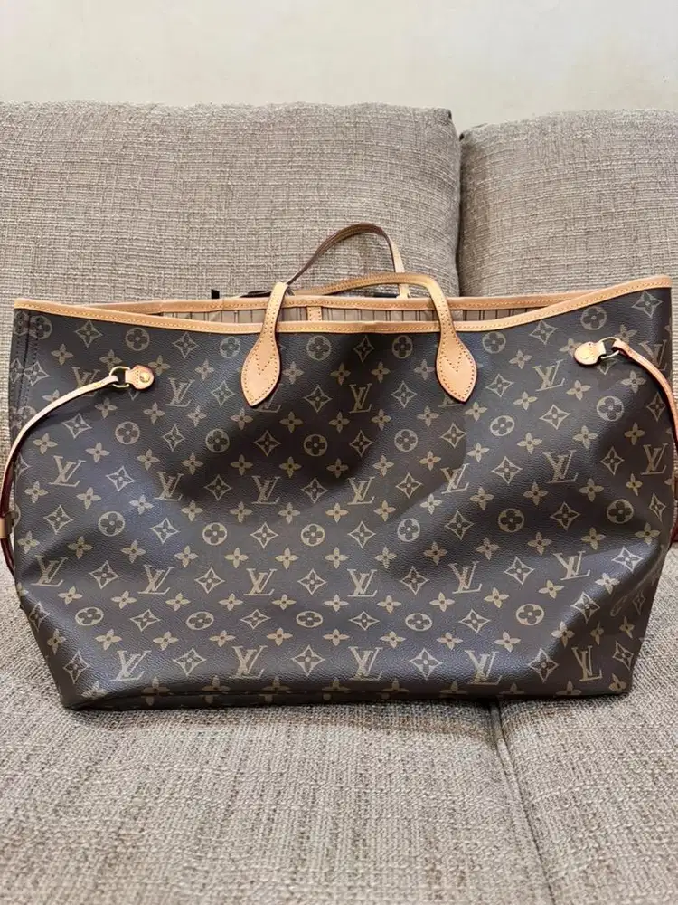 Jual Tas Louis Vuitton Neverfull Tote MM Beige Canvas Brown
