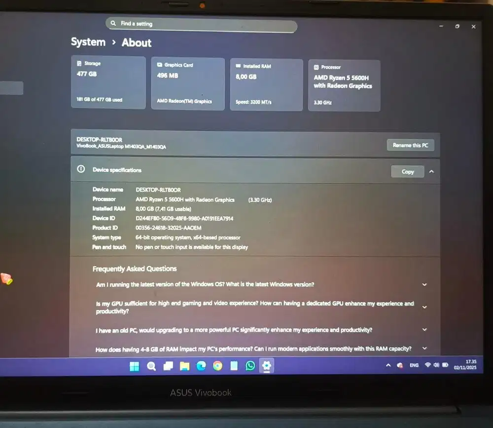 JUAL Laptop Asus vivobook 14x