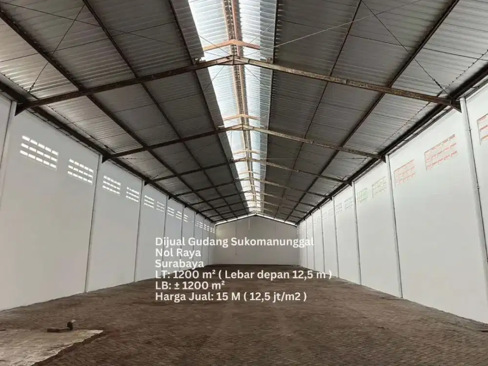 DIJUAL GUDANG BESAR SUKOMANUNGGAL 1200M2 SURABAYA BARAT