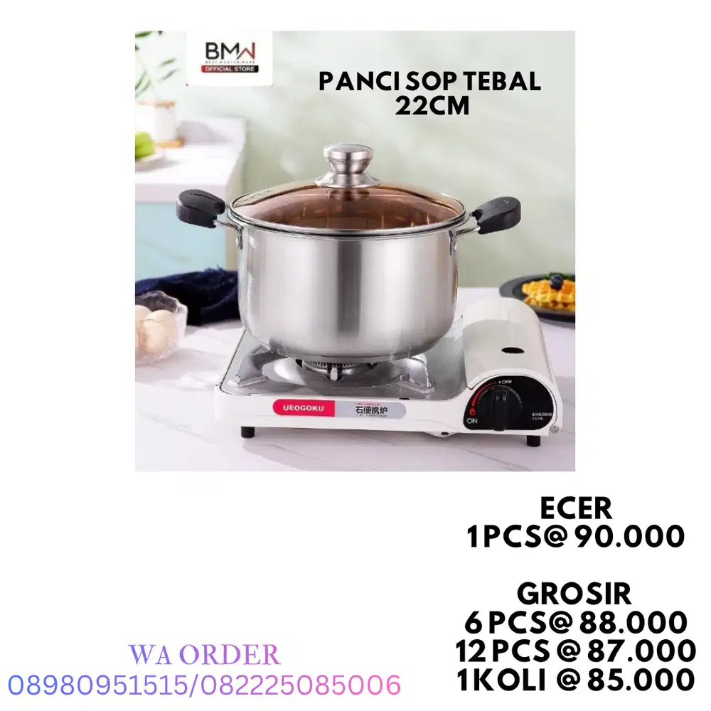 Panci Soup Pot Livia 22CM Bahan Stainless Panci Anti Karat Tutup Kaca