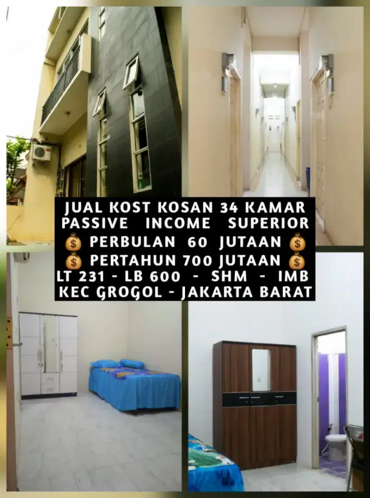 JUAL KOST KOSAN 34 KAMAR DI GROGOL JAKARTA BARAT