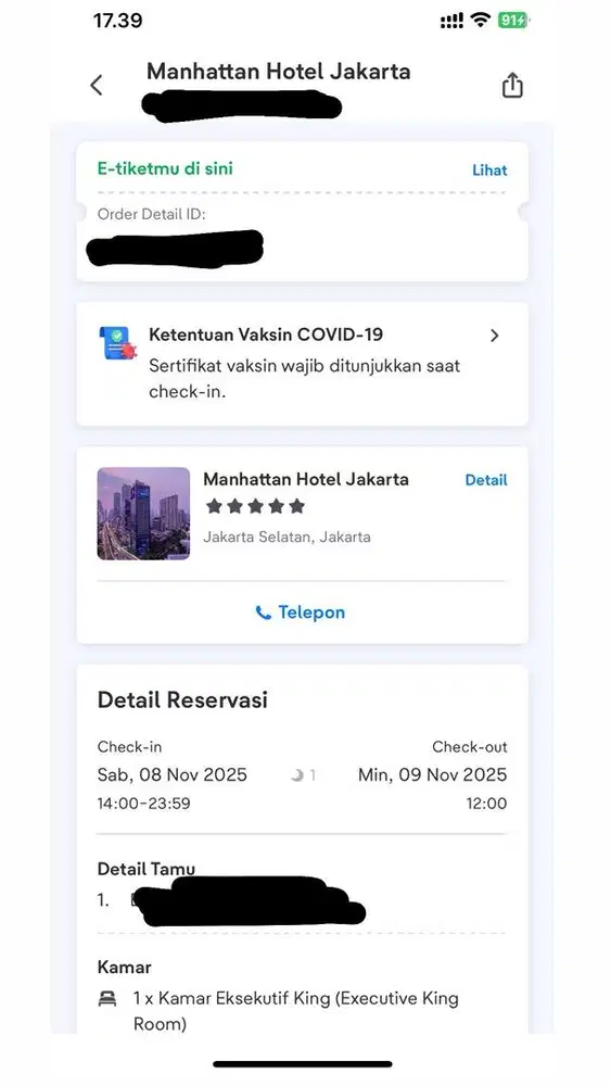 Jual murah tiket  hotel manhatan tgl 8 nov 25