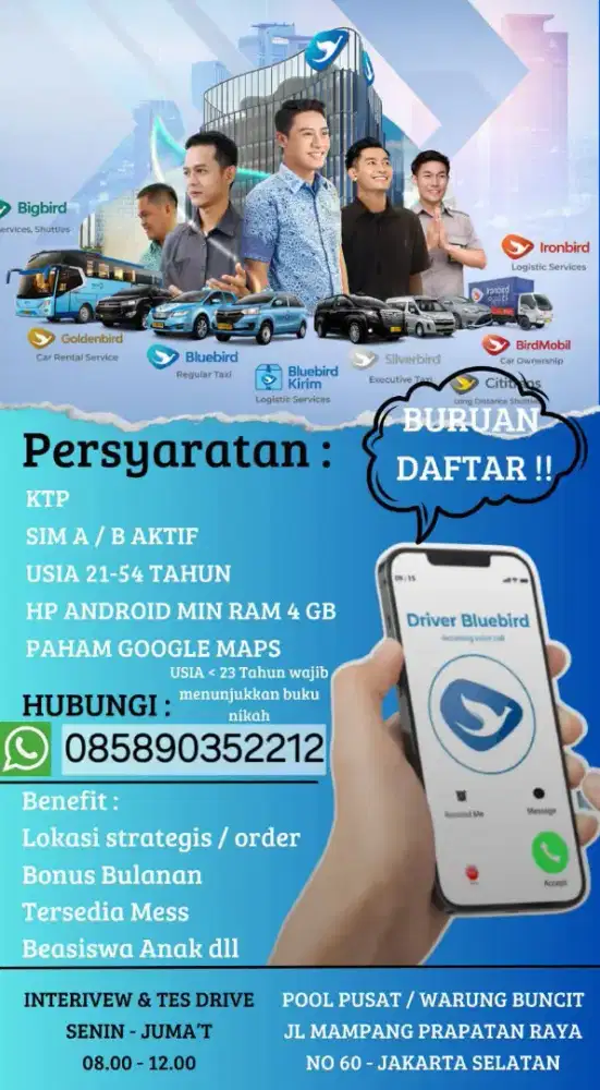 Lowongan Driver Taxi Bluebird