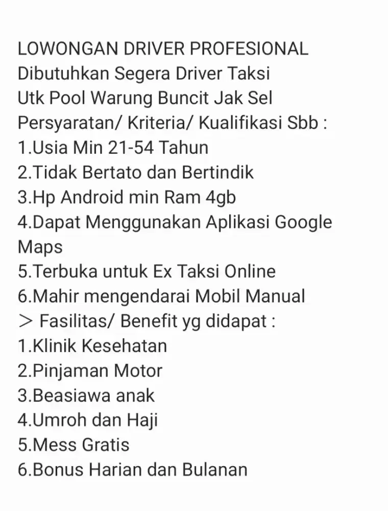 Lowongan Driver Taxi Bluebird