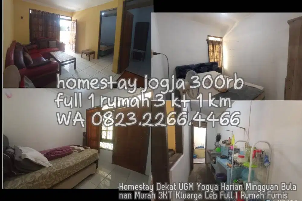 Homestay Dekat UGM Yogya Harian Mingguan Bulanan Murah 3KT Kluarga Leb