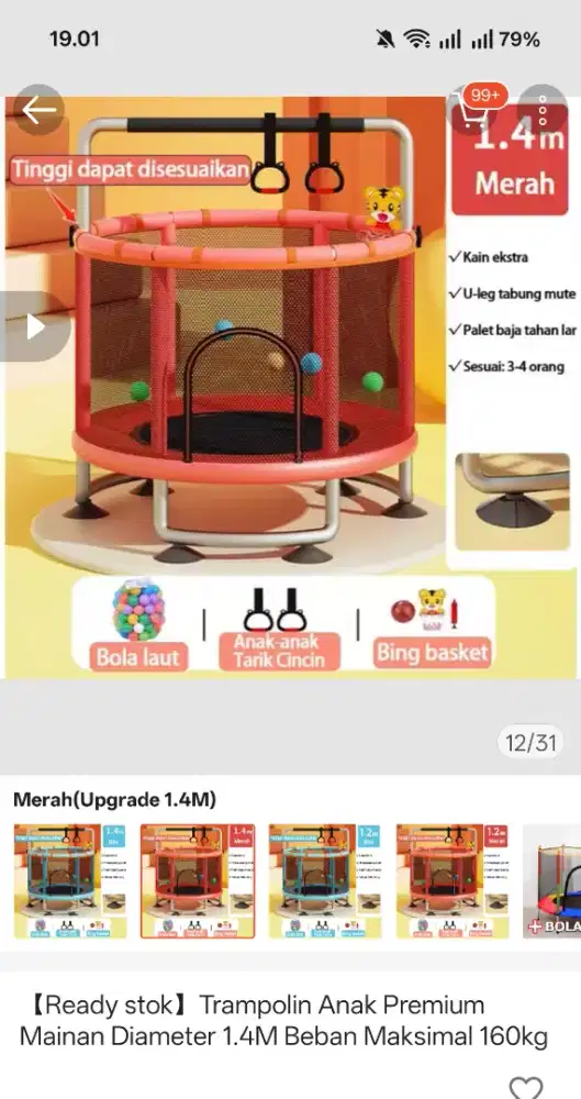 trampolin anak 1.4m mainan 160kg perabot playground bayi springbed