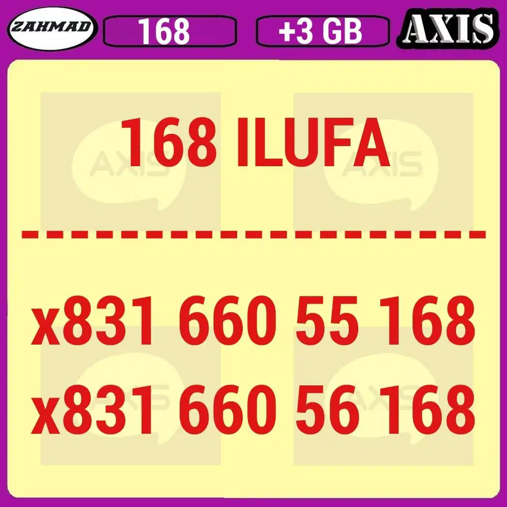 NOCAN 168 ILUFA Kartu perdana nomor cantik rapi hoki murah