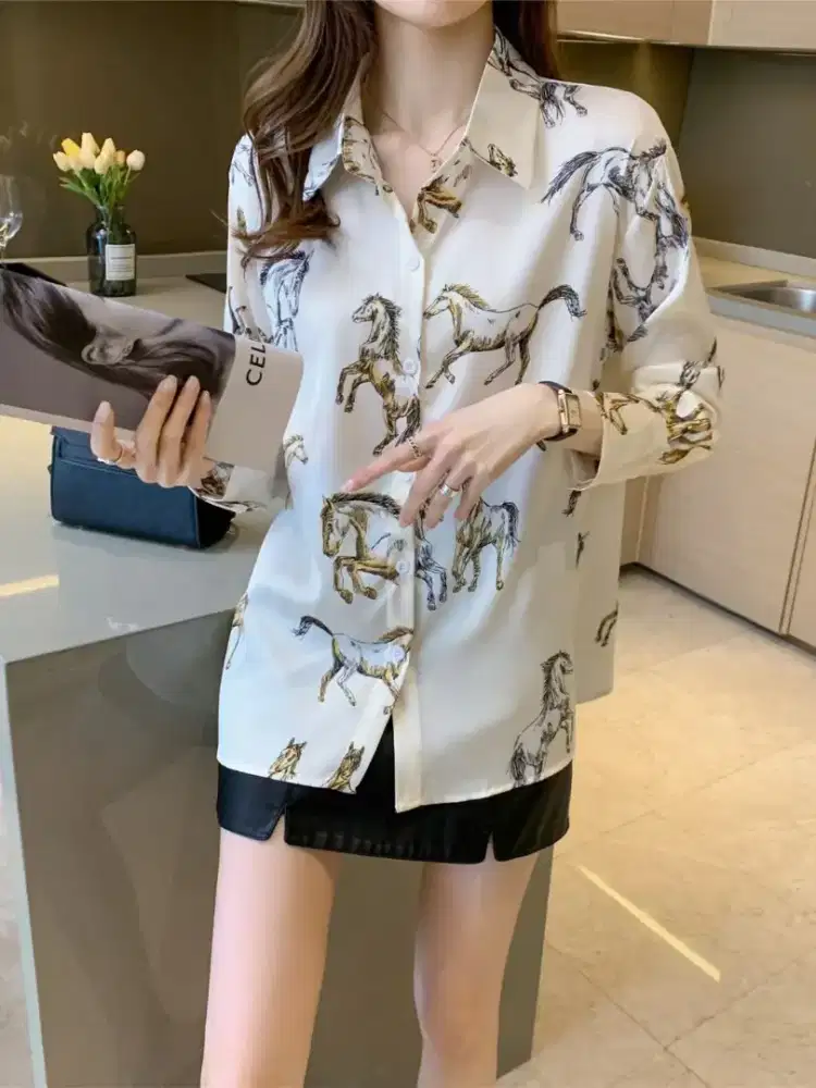 Kemeja korean chiffon top casual long sleeve