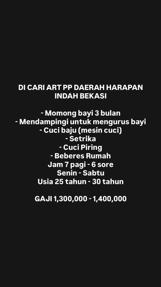 DIBUTUHKAN ART PP MOMONG BAYI 3 bulan