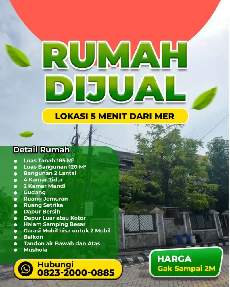 Rumah Rungkut dekat Merr Surabaya 185m2. Posisi Hook