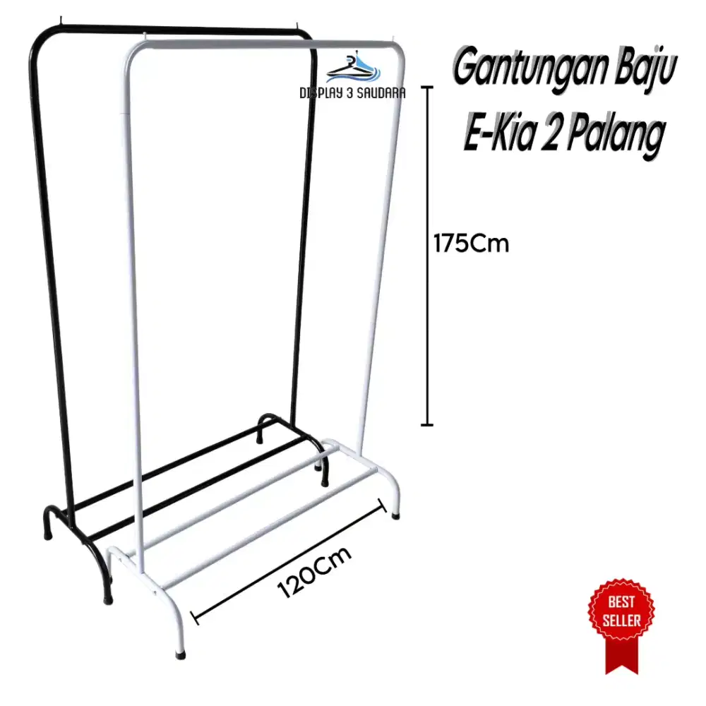 GAWANG BAJU E-KIA UKURAN 120CM 2 PALANG/GANTUNGAN BAJU/RAK BAJU