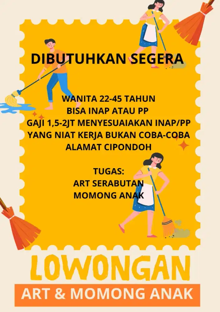 LOWONGAN KERJA ART & MOMONG BISA INAP/PP