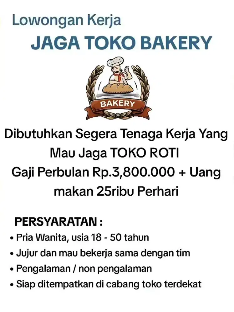 Lowongan kerja toko bakery