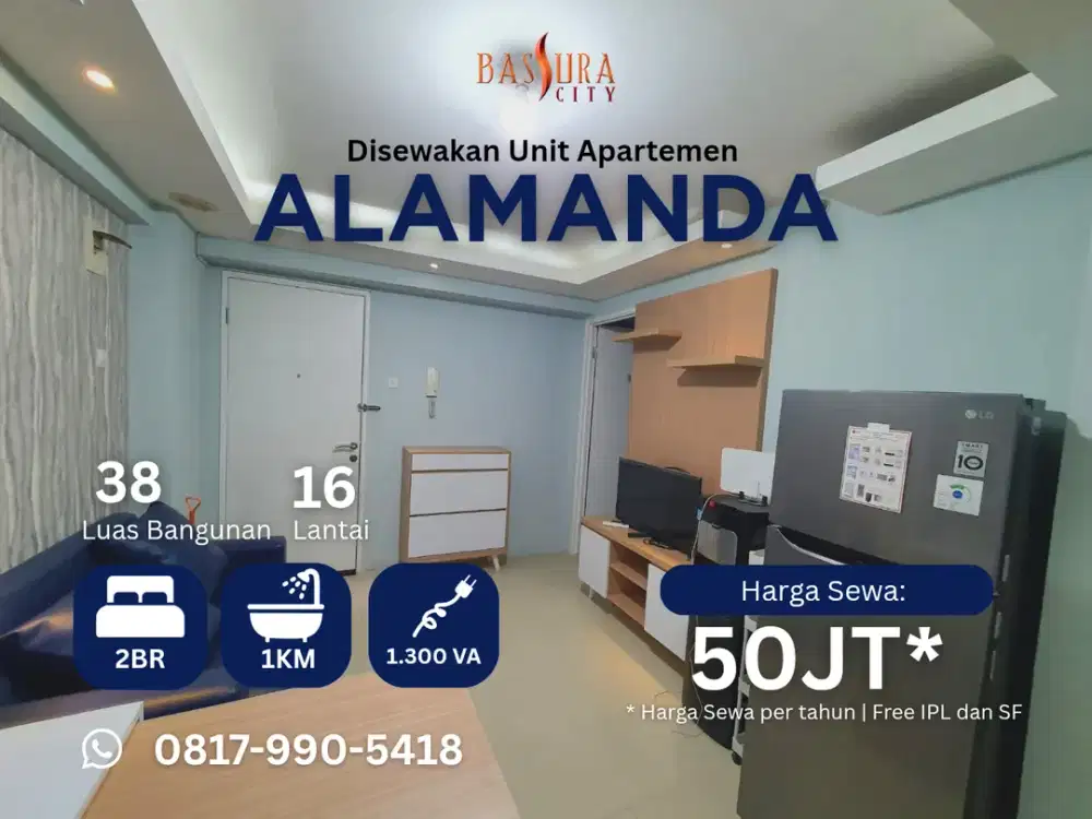 Sewa 2BR hook Furnished apartemen Bassura City tower Alamanda call Maula