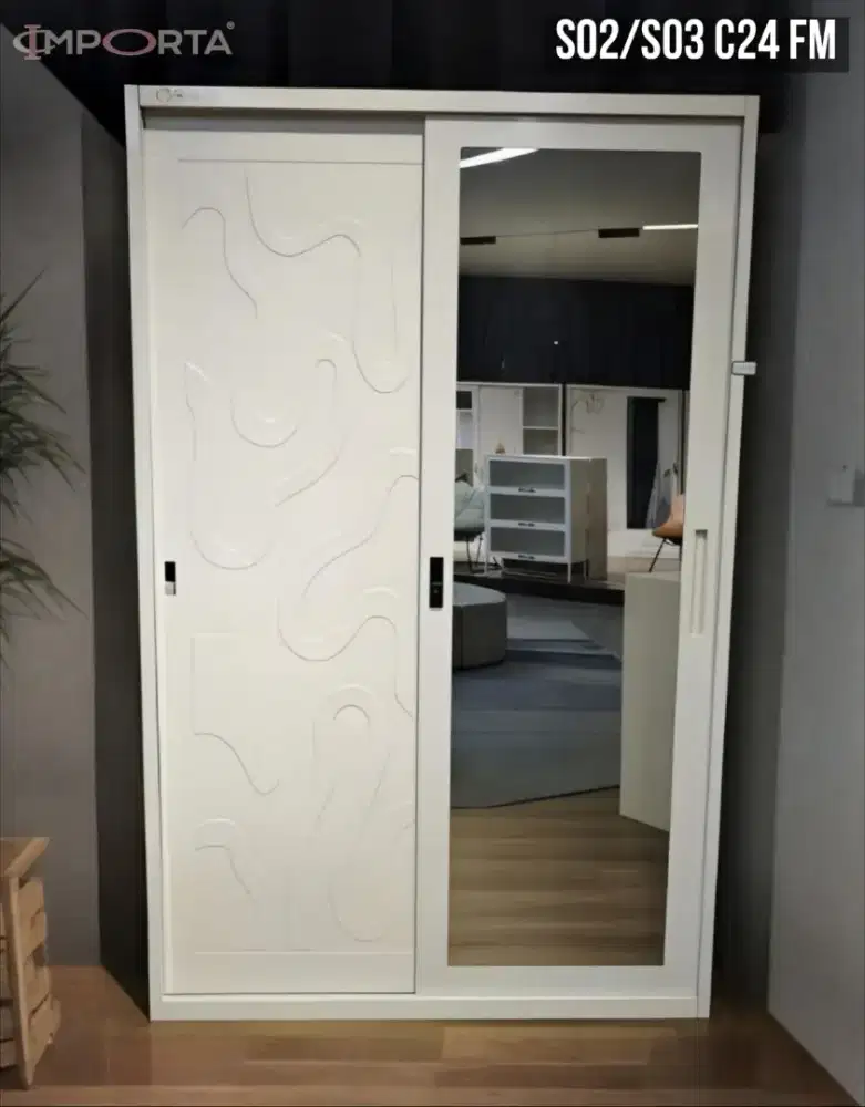 Lemari Pakaian Besi Pintu Sliding Motif Full Embos Importa S03 FM