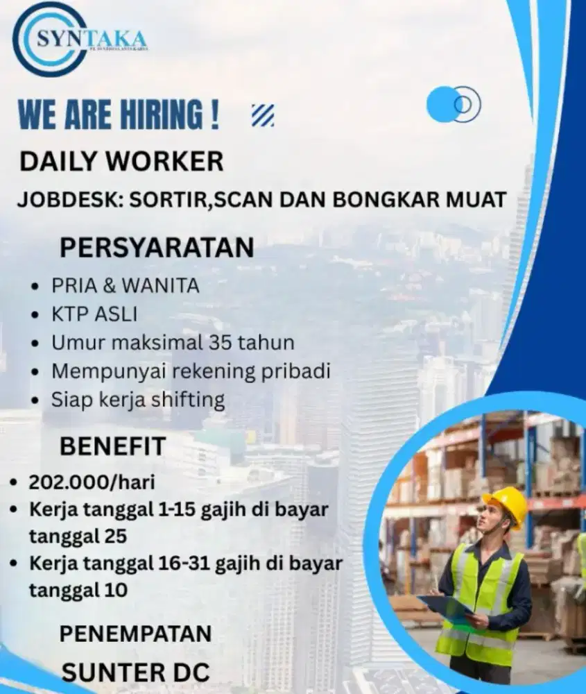 LOWONGAN DAILY WORKER SUNTER DC VENDOR SYNTHESA
