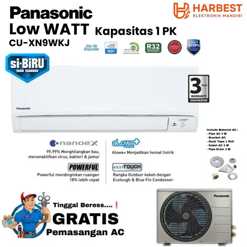 FREE PEMASANGAN! PANASONIC AC Split 1 PK  Low WATT DeluxeAlowa NANOE-X