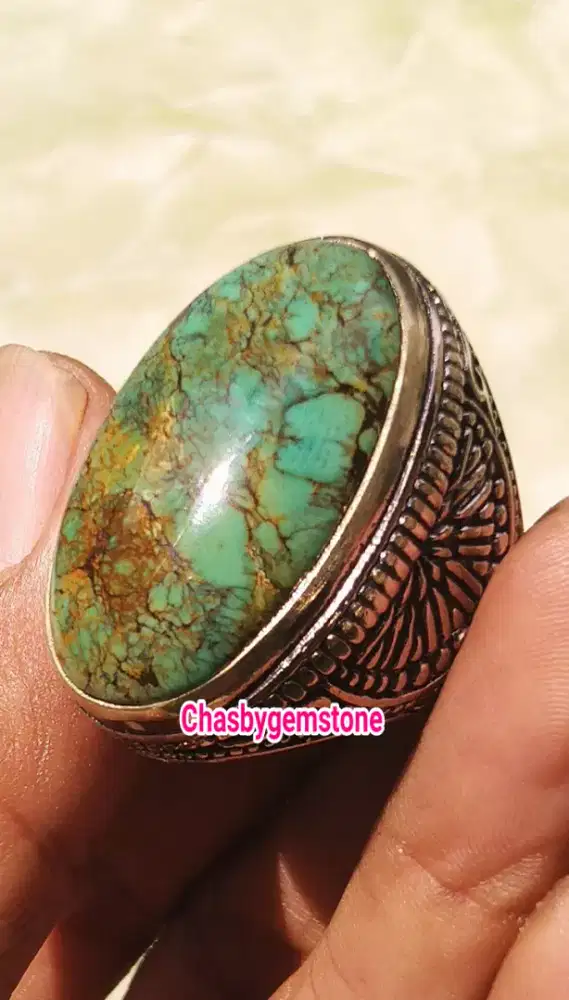 Cincin Pirus Persia serat kura-Batu Pirus Persia serat kura urat emas