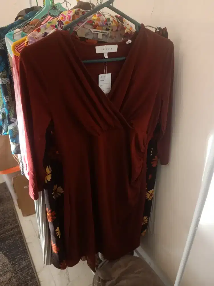 Dress maroon lengan panjang