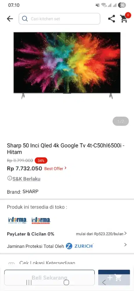 Sharp 50 inci qled 4k google tv