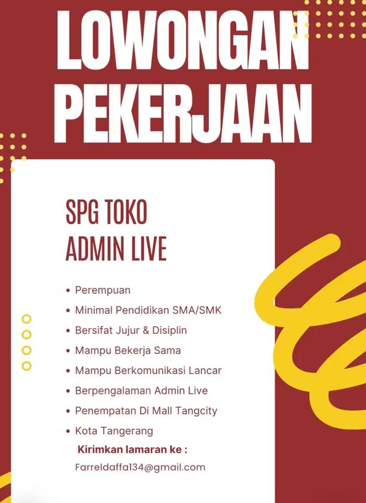 LOWONGAN SPG DAN ADMIN LIVE