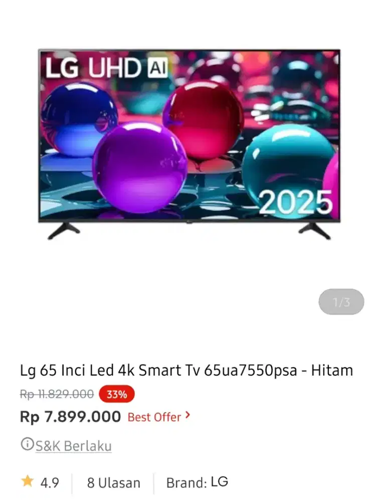 LG LED SMART TV 65 INCI 65UA7550PSA