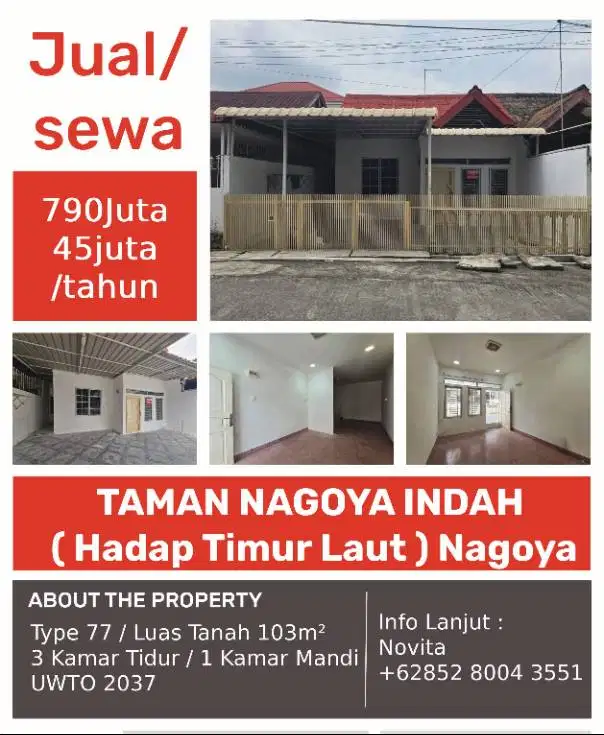 Rumah Siap Huni TAMAN NAGOYA INDAH ( Hadap Timur Laut ) Nagoya