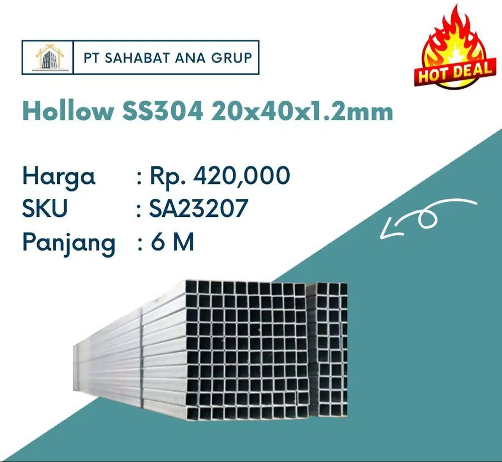 Hollow SS304 20x40x1.2mm
