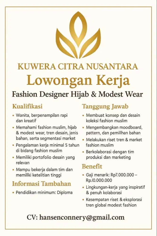 Join Our Team! Fashion Designer Muslimah - Profesional & Kreatif