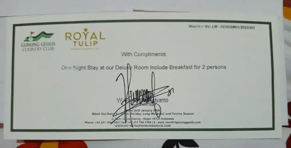 Hotel Royal tulip Utuk 2 orang