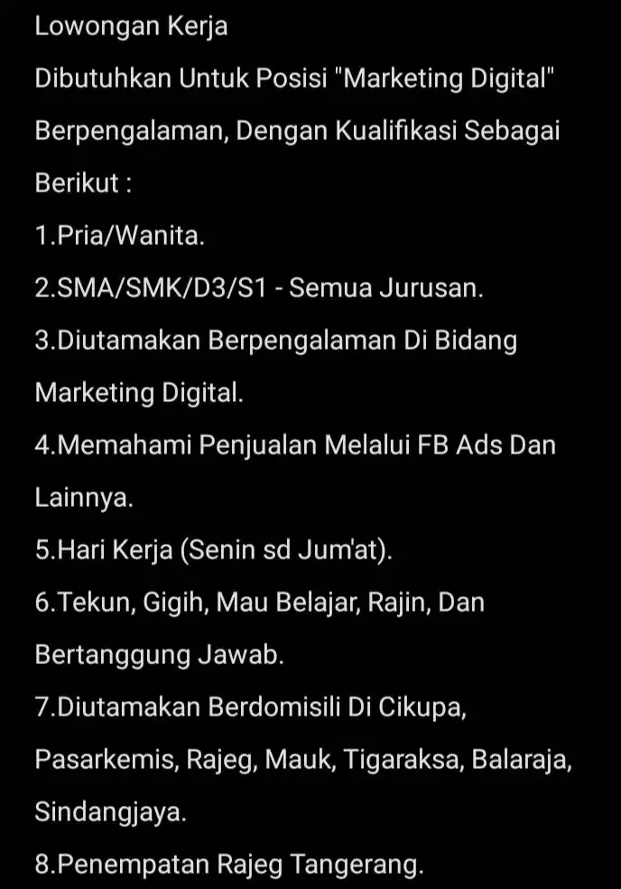 Lowongan Kerja Marketing Digital