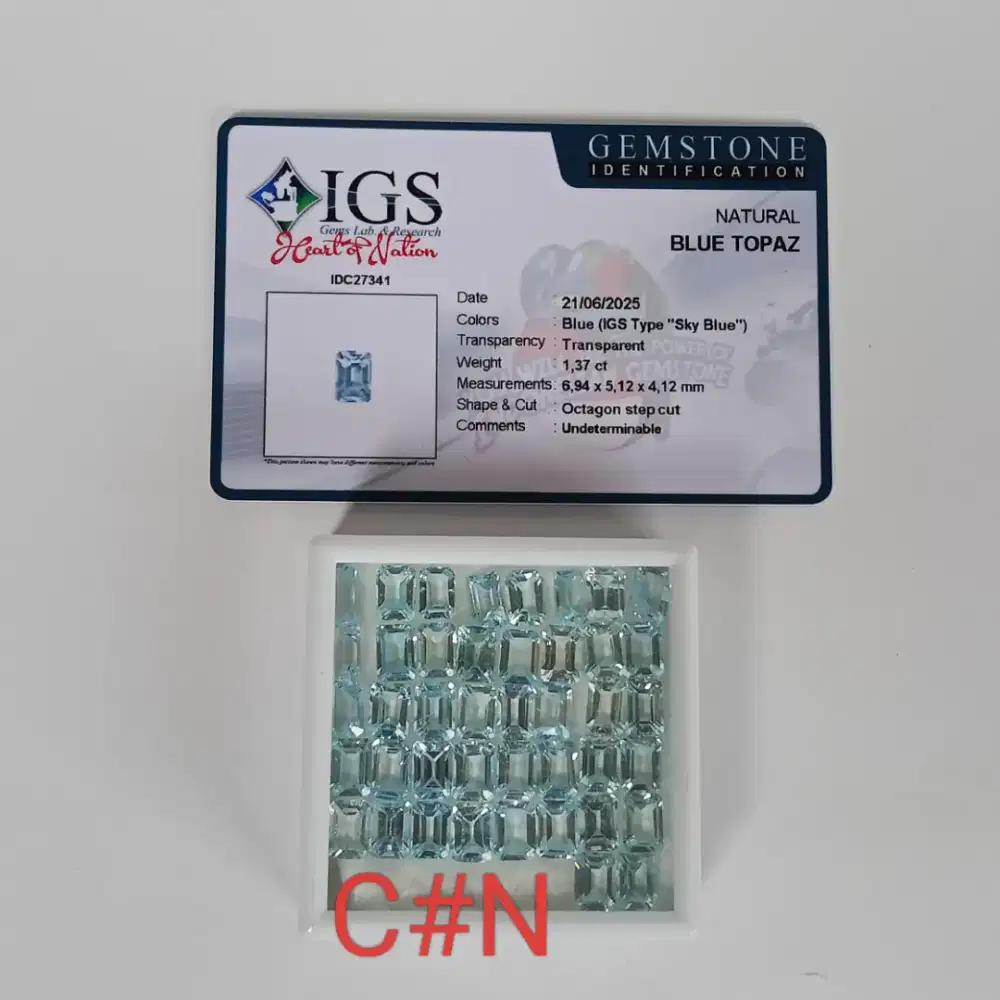 Batu natural blue topaz. Gem id card IGS. 200/pc