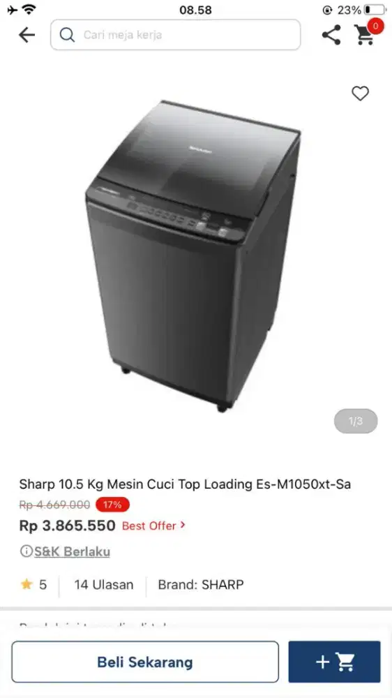 Mesin cuci sharp 10,5 kg