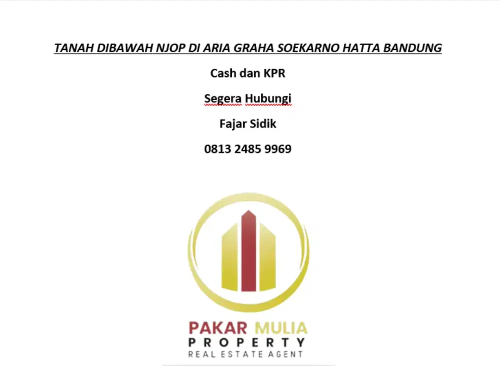 TANAH DIBAEAH NJOP DI ARIA GRAHA SOEKARNO HATTA BANDUNG
