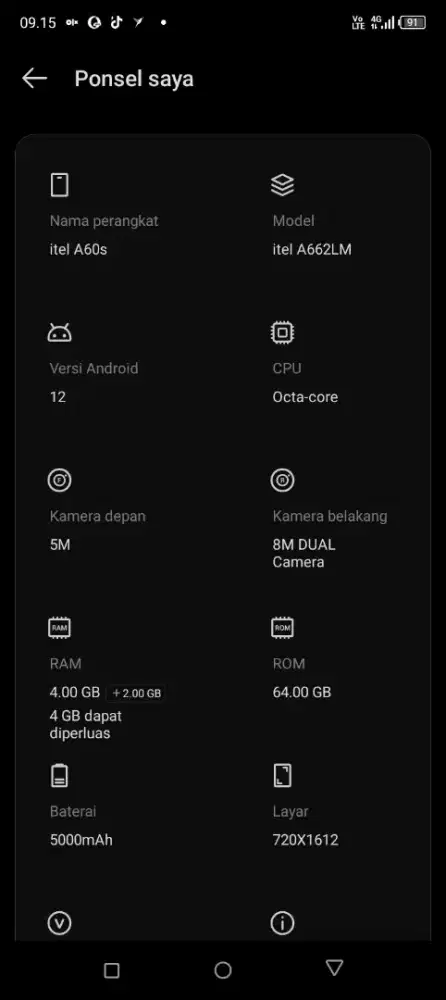 Itel a60s ram 4+4/64