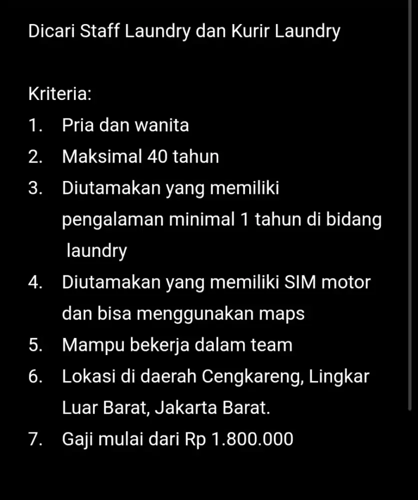Lowongan Kerja Laundry