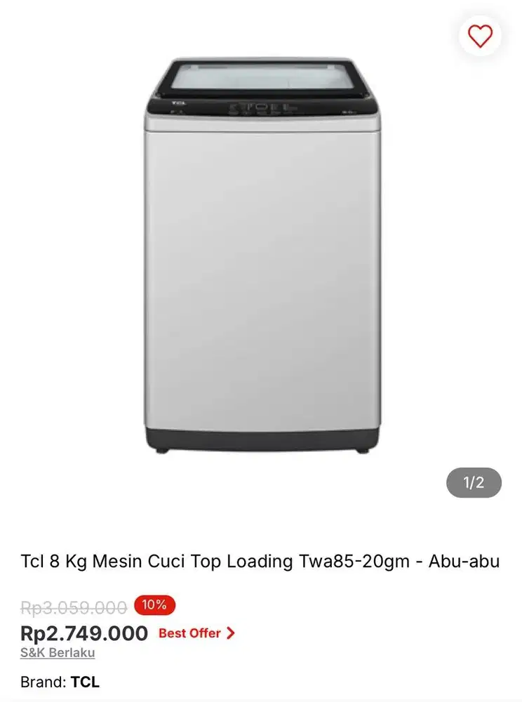 TCL mesin cuci top loading bisa cicilan syarat ktp dibantu sampe acc